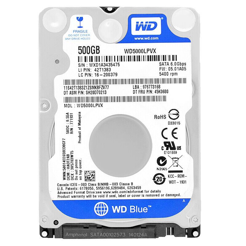 Western Digital 500GB WD5000LPVX 8Mb キャッシュ 5400Rpm Sata III 2.5 ハードドライブ