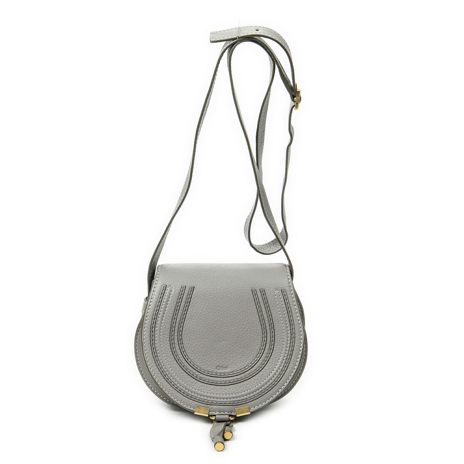 CHLOE クロエスモール マーシー サドルバッググレーグレインレザーA