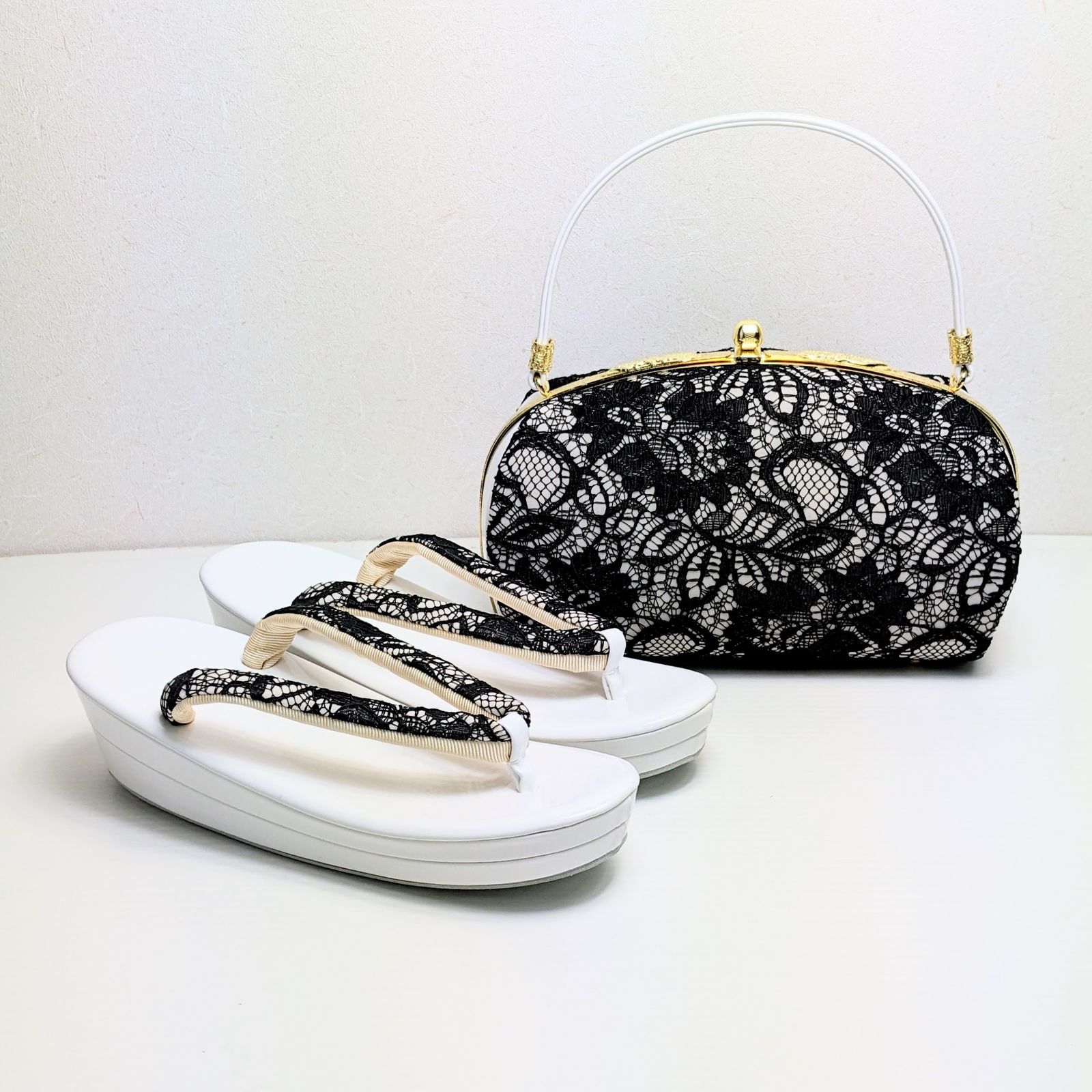 和装 草履 バッグ セット レース 黒 白 フリーサイズ u61