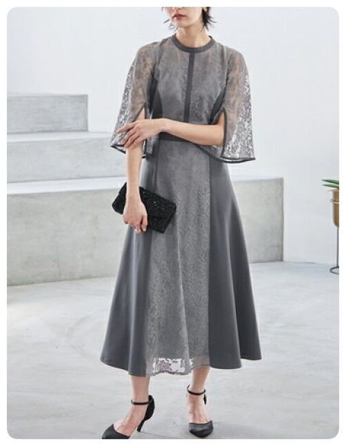 カラルス ワンピースドレス 大きなサイズ 体型カバー グレー 5L