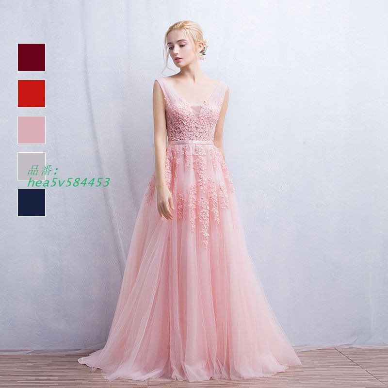 ドレス ロングドレス 袖なし ウェディングドレス ウエディングドレス 結婚式 二次会 ワインレッド 発表会 演奏会 花嫁 ネイビー 披露宴 ピンク グレー hea5v584453