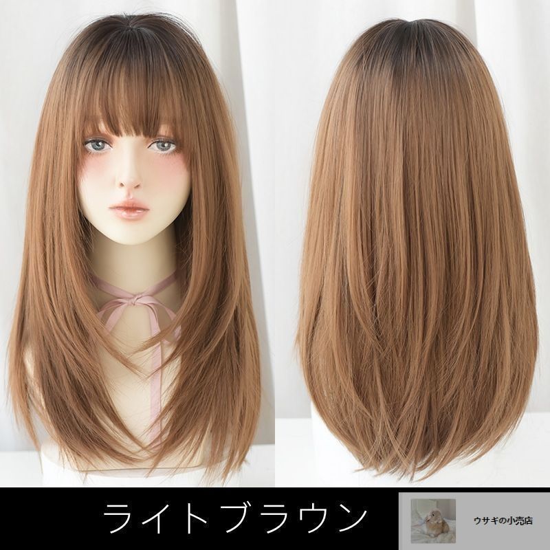 【新品未使用】KAZUEフルウィッグ　レディース　セミロング　ライトブラウン 新品未使用】KAZUEフルウィッグ レディース セミロング ライト