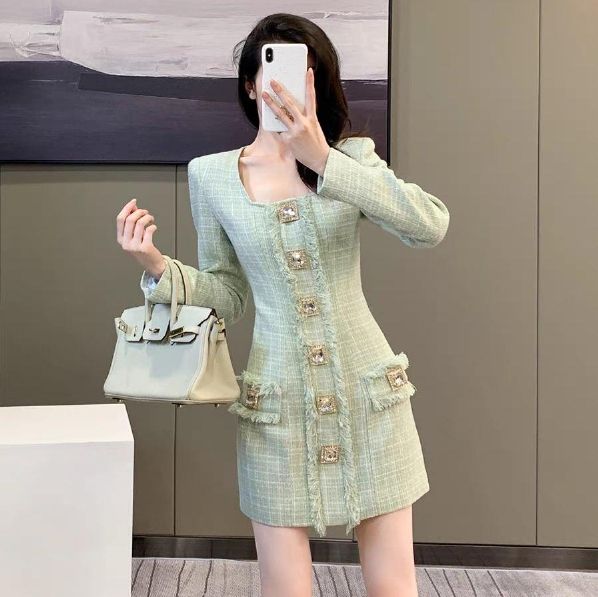 大人気❤️ ツイード ワンピース 長袖 デート&ディナーに最適 - メルカリ 