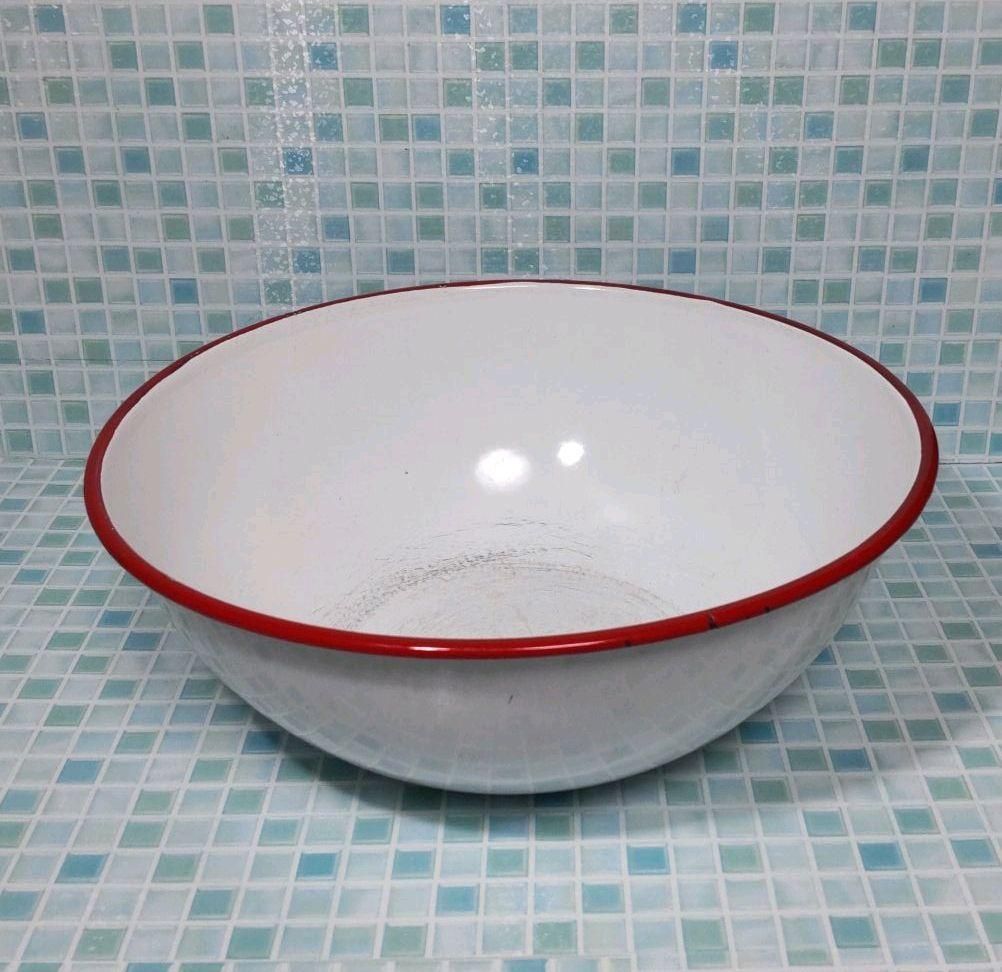 沖縄・離島は要相談 ホーロー製 洗面器 26cm 中古 深型 昭和レトロ 