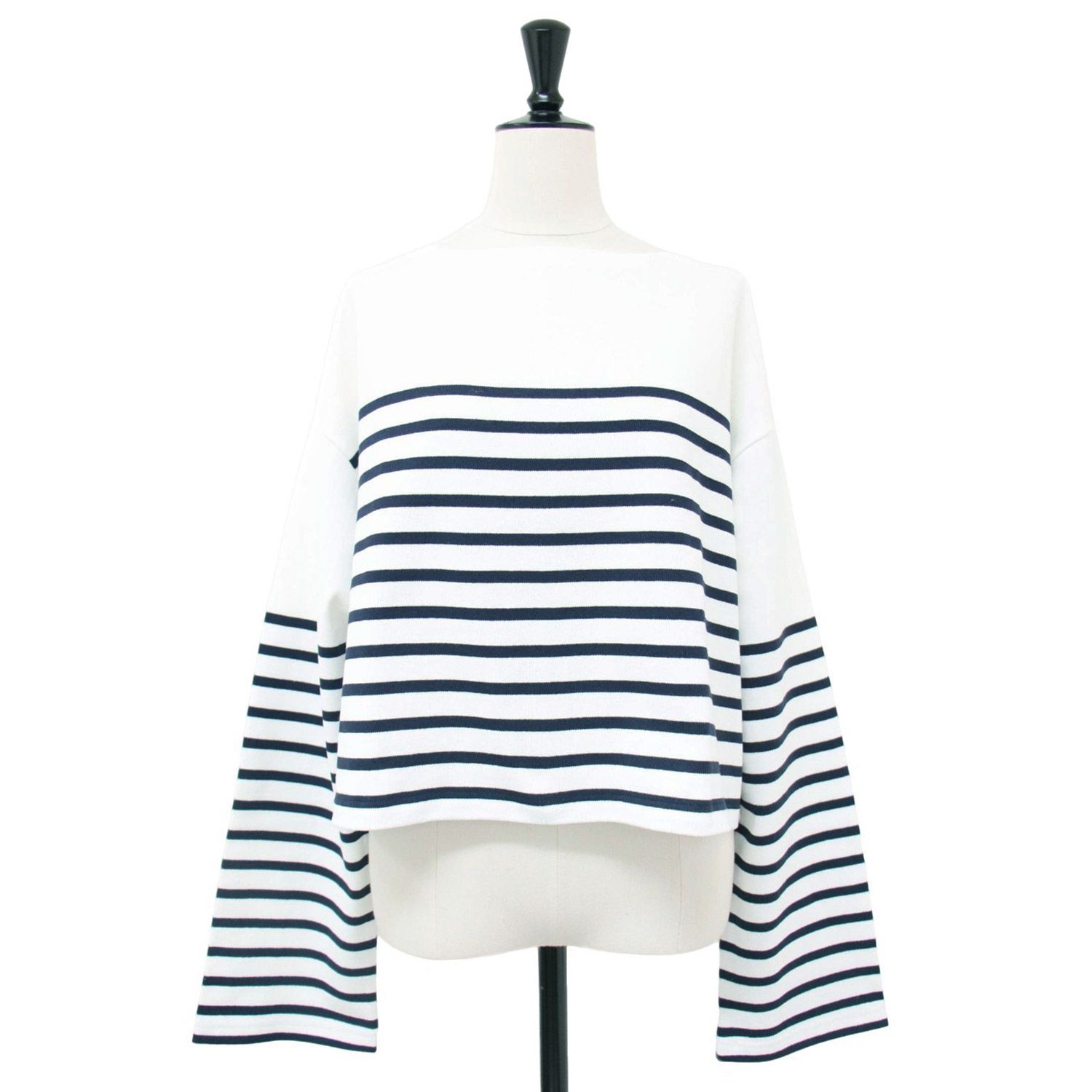 DEUXIEME CLASSE - 美品 Deuxieme Classe ドゥーズィエム クラス カットソー ホワイト ブラック 白黒 サイズ:FREE 24春夏 ボーダー クルーネック ロングスリーブTシャツ コットン 日本製 トップス 長袖【レディース】【中古】 Deuxieme Classe ドゥーズィエム クラス Tシャツ ホワイト ネイビー 白