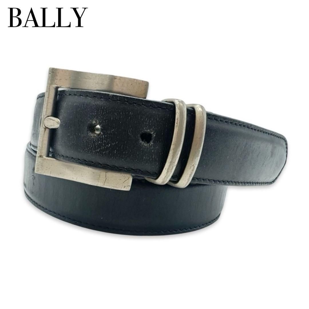 未使用　BALLY 高級レザーベルト　ブラック×シルバー金具　メンズ BALLY メンズ レザーベルト ブラック 黒 シルバーバックル