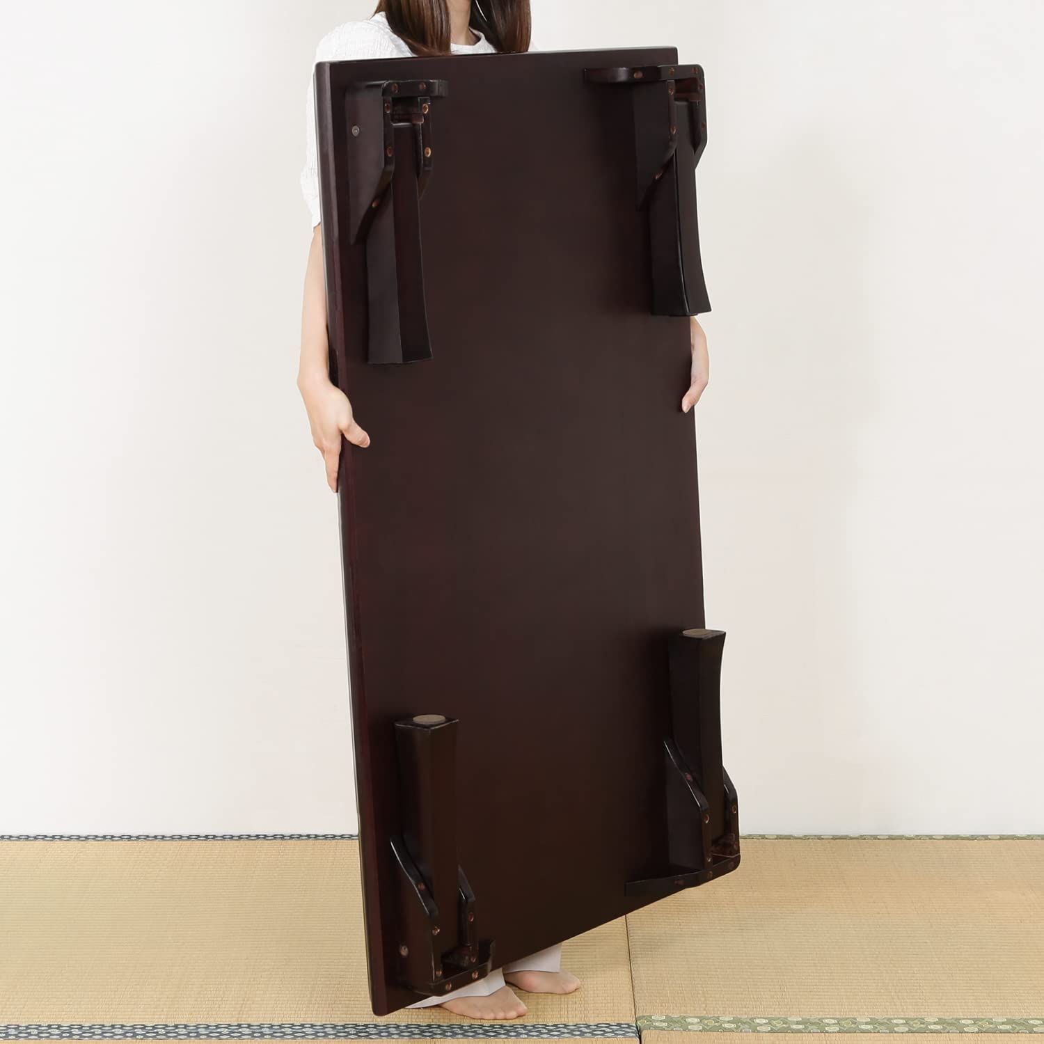 ローテーブル 和室用 紫檀色 天然木使用 幅120cm×奥行75×高さ34cm 折りたたみ 来客用 テーブル 座卓 73458 不二貿易