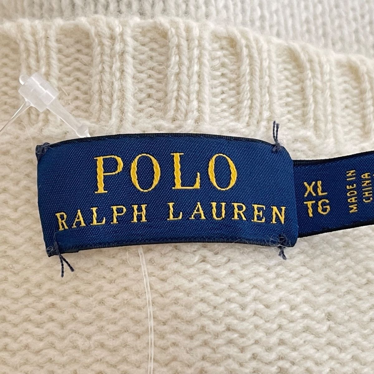  POLObyRalphLauren ポロラルフローレン 長袖セーター サイズXL レディース - アイボリー×ブルーグレー×マルチ クルーネック ポロベア 長袖 ニット セーター