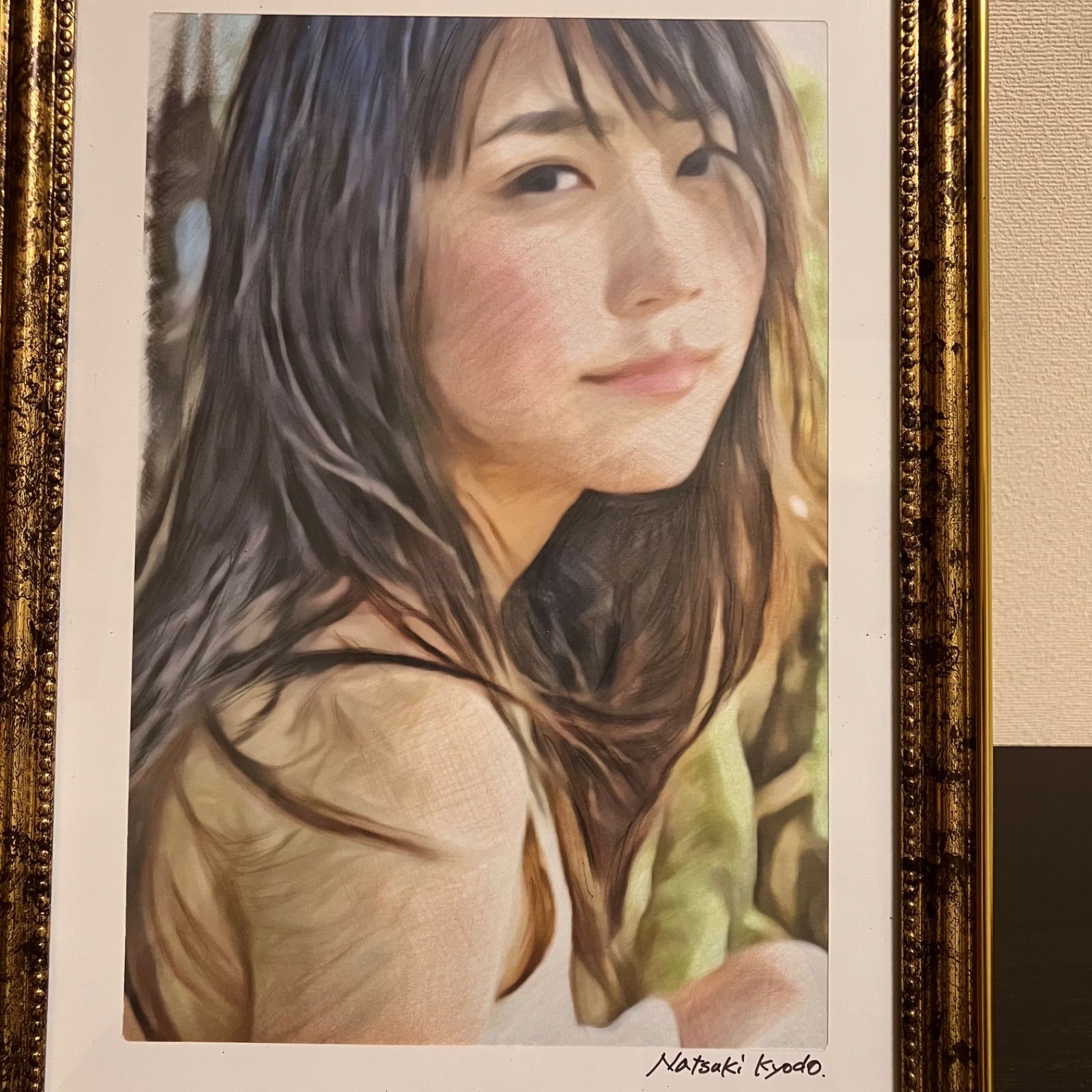 女優画20 額装品　額縁寸法32.7㎝×24.0㎝×1.5㎝　定款付　京藤夏樹 女優画20 額装品 額縁寸法32.7㎝×24.0㎝×1.5㎝ 定款付 京藤夏樹真作
