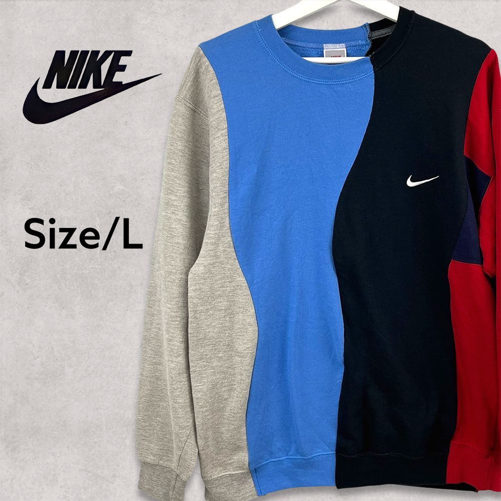 NIKE リメイク 1点物 マルチカラースウェット Lサイズ 赤×黒