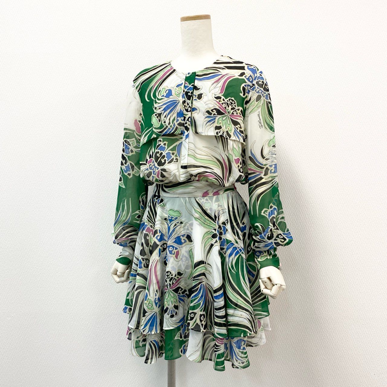 ジャストカヴァリ 花柄 ワンピース ジャストカヴァリ JUST cavalli ワンピース 絹 シルク 花柄 40