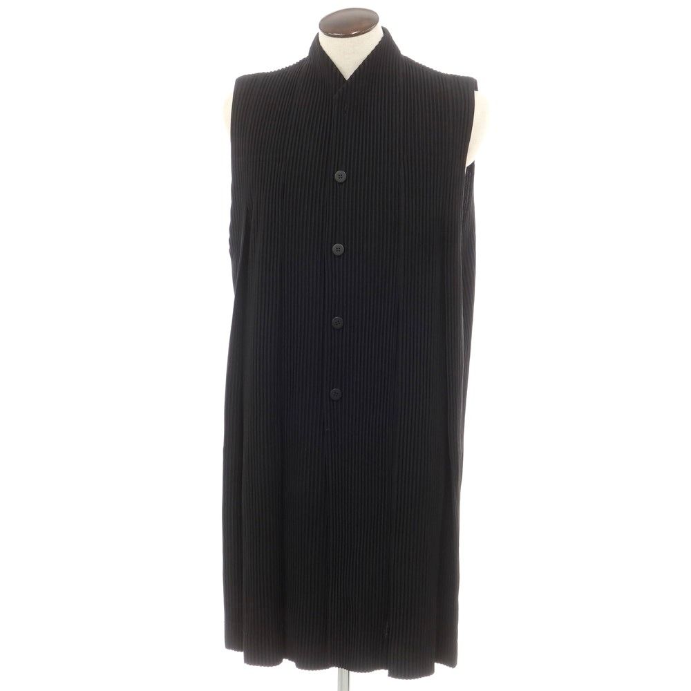 【中古】オム プリッセ イッセイミヤケ HOMME PLISSE ISSEY MIYAKE 2024年秋冬 プリーツ加工 ノースリーブコート ブラック【サイズ表記なし（L位）】【メンズ】