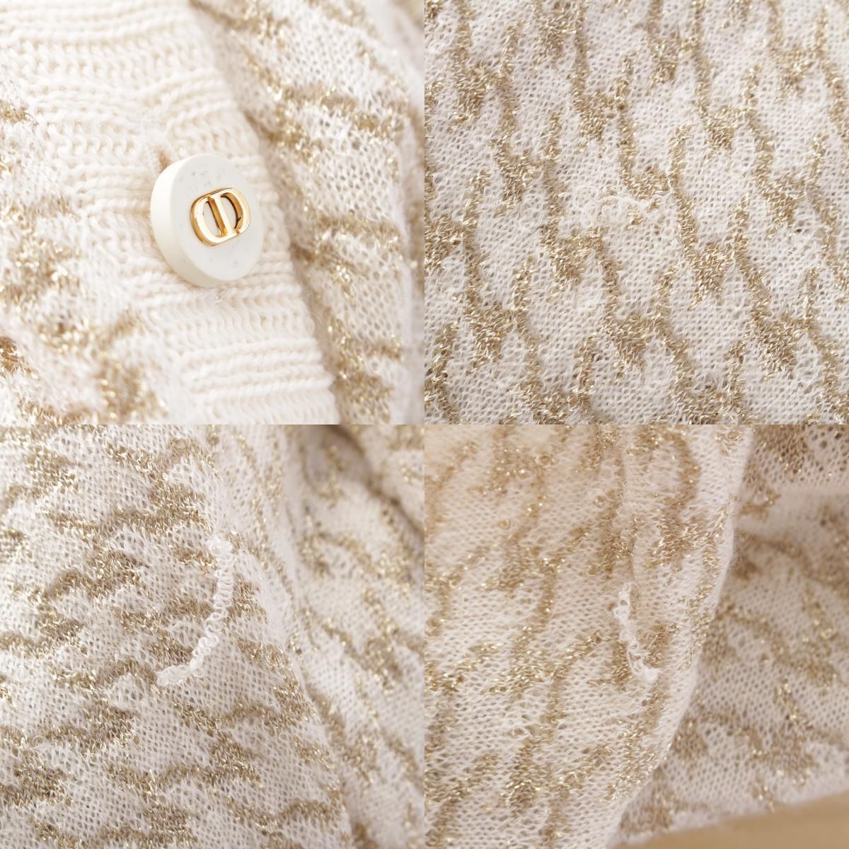  クリスチャンディオール 22年 カシミヤ CDロゴ 千鳥格子 トップス カーディガン アンサンブル ラメ アイボリー F 34 36 アンサンブル トップス