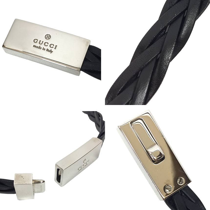 GUCCI グッチ 編み込みレザー ベルト ブラック 黒 aq8078-