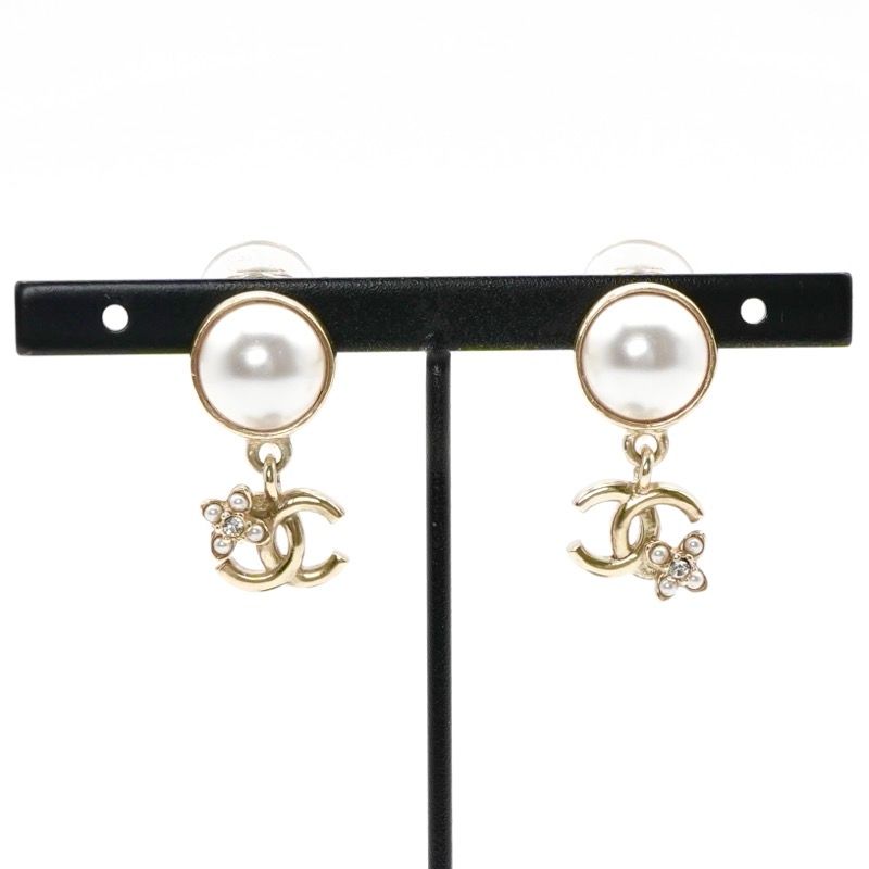 CHANEL ピアス イヤリング ゴールド パープル フラワー ラインストーン CHANEL シャネル ピアス アクセサリー ミニCC/フラワー ライン