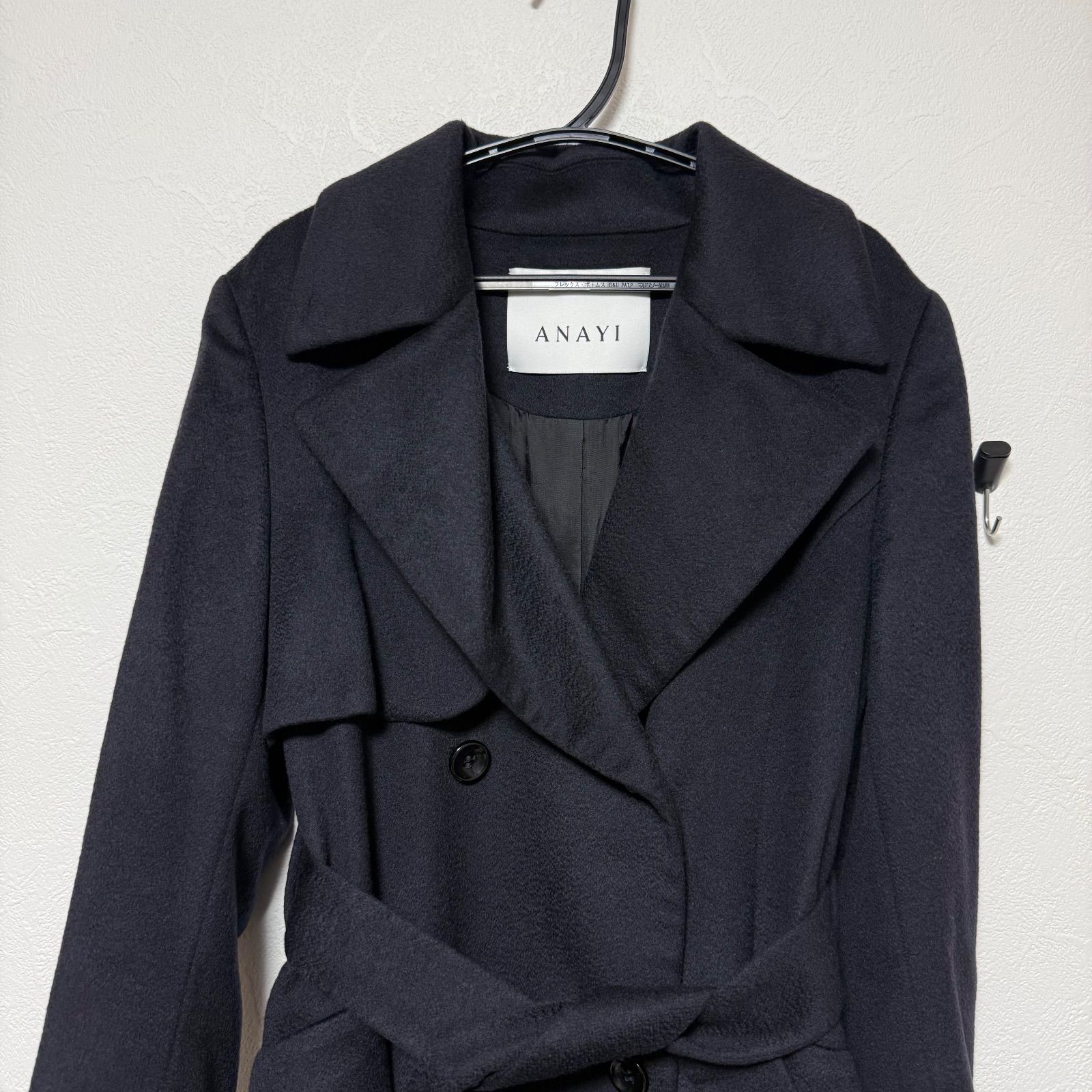 ANAYIアナイカシミヤ100%ダブルブレストトレンチコート黒ブラックロング ANAYI(アナイ) カシミヤ100% トレンチコート