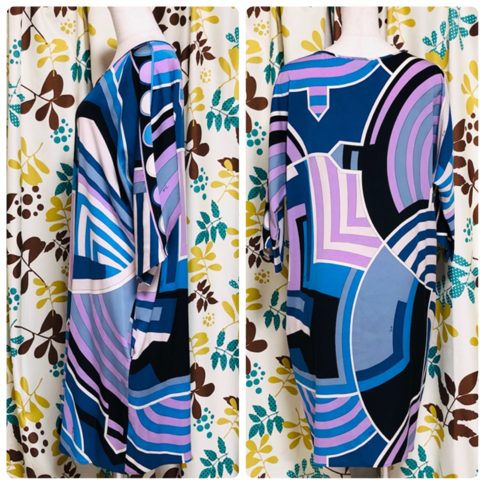 □美品□EMILIO PUCCI エミリオプッチ 現代美術風総柄 ワンピース 七分 