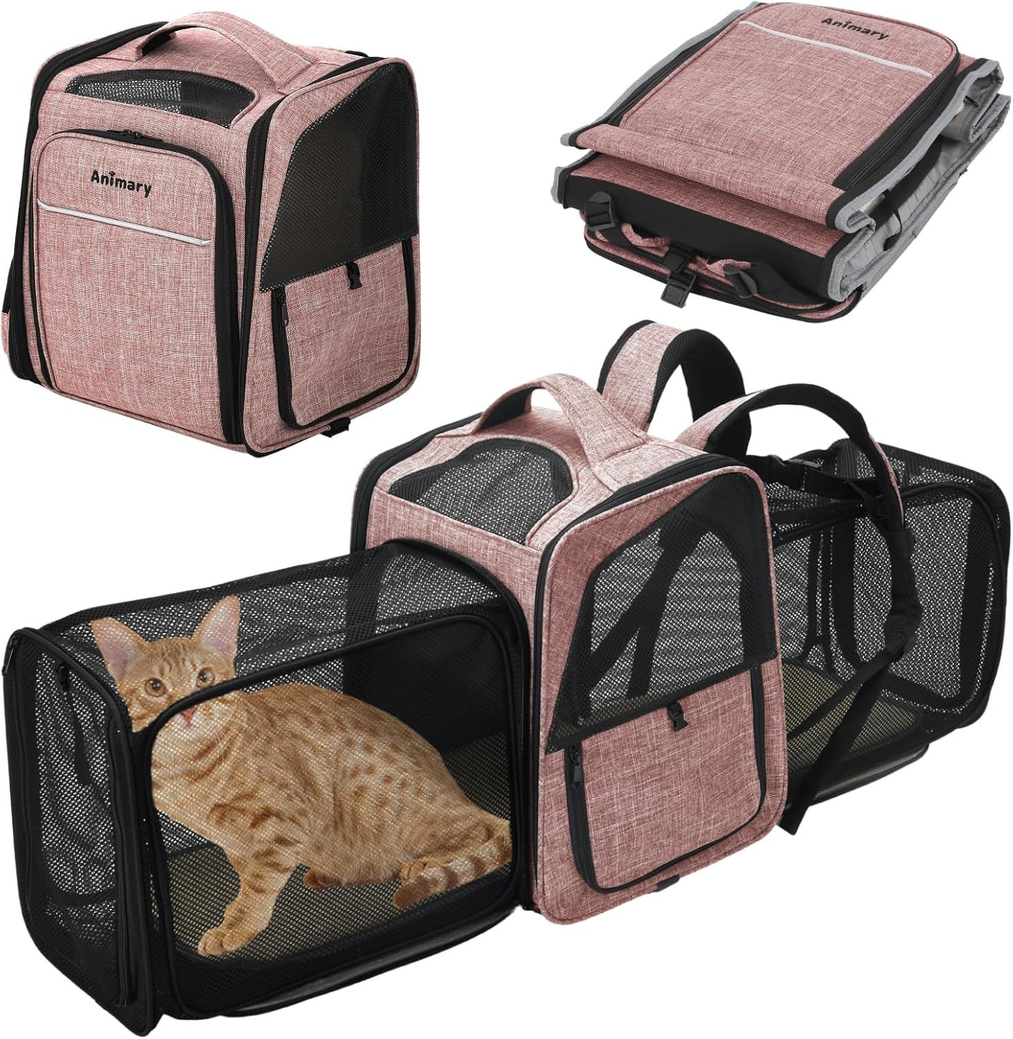 Animary猫 キャリーバッグ 犬 キャリーバッグ 猫 キャリー ペットキャリー 折りたたみ ペットキャリーバッグ ショルダーバッグ 猫 犬 2way 拡張型 グレー ブルー ピンク