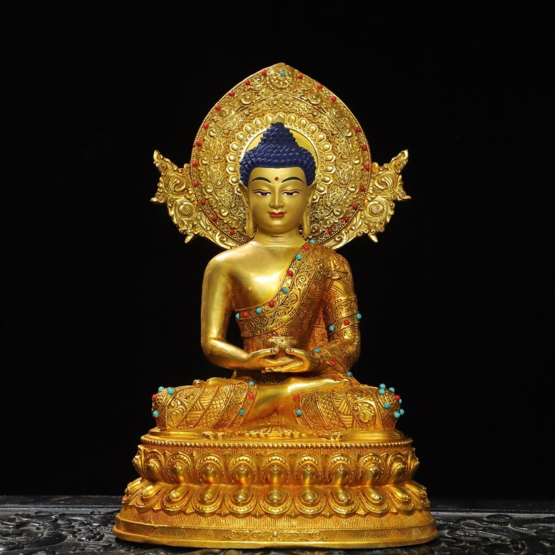 旧家蔵出し 銅製 塗金 釋迦牟尼像 仏像 宗教 仏教古美術 供養品