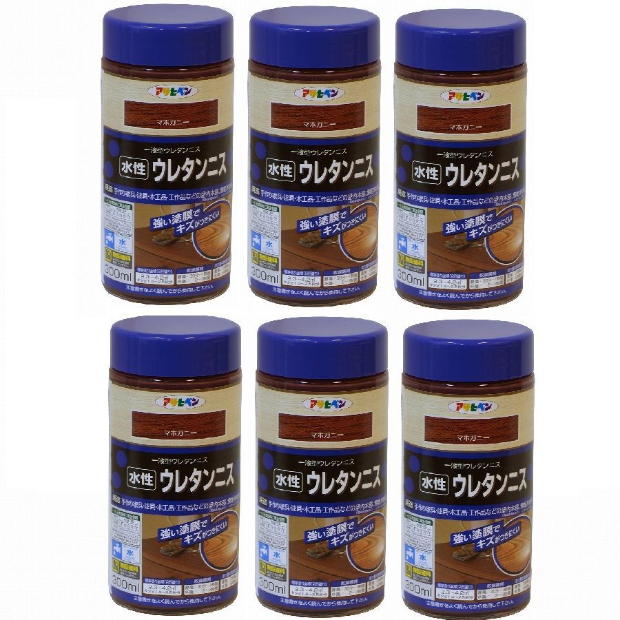 アサヒペン - 水性ウレタンニス - ３００ＭＬ - マホガニー 6缶セット