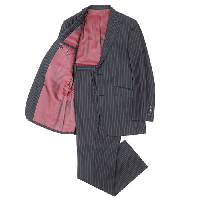 BURBERRY BLACK LABEL バーバリー ブラックレーベル スーツ セットアップ SUPER100’s 羊毛 ウール ストライプ テーラード ジャケット スラックス メンズ 38R ブラック レッド 黒 赤 BMD29-102-09
