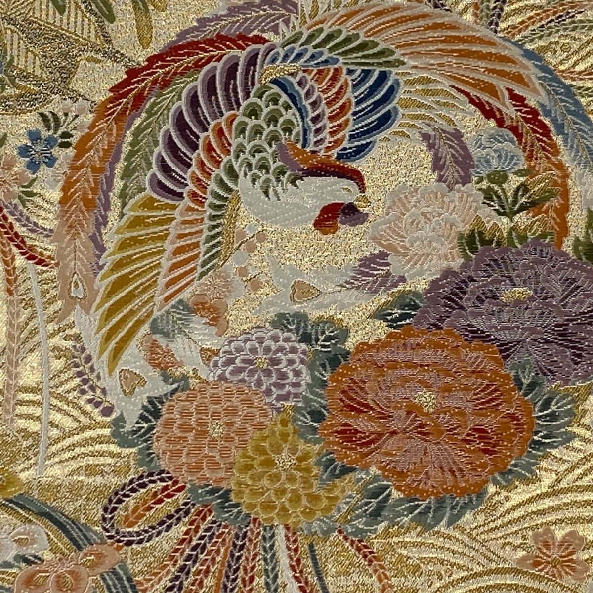 袋帯 美品 秀品 鳳凰 花車 金糸 箔 金色 六通 正絹 【中古