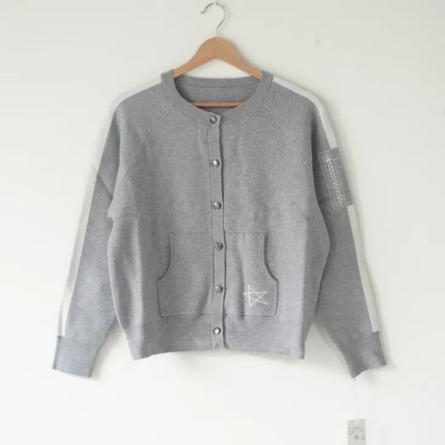 MK･b エムケービー 編立ヤーン ラグランカーディガン グレーxオフ size 40 ジャケット ブルゾン ニット