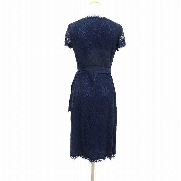 snc ダイアンフォンファステンバーグ DVF ワンピース 半袖 4 紺 レース ラップワンピース レディース 964530