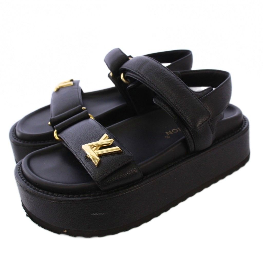 ルイヴィトン LOUIS VUITTON LVサンセット プラットフォーム コンフォートサンダル レザー 37 黒 1ACP6O |KH ●D