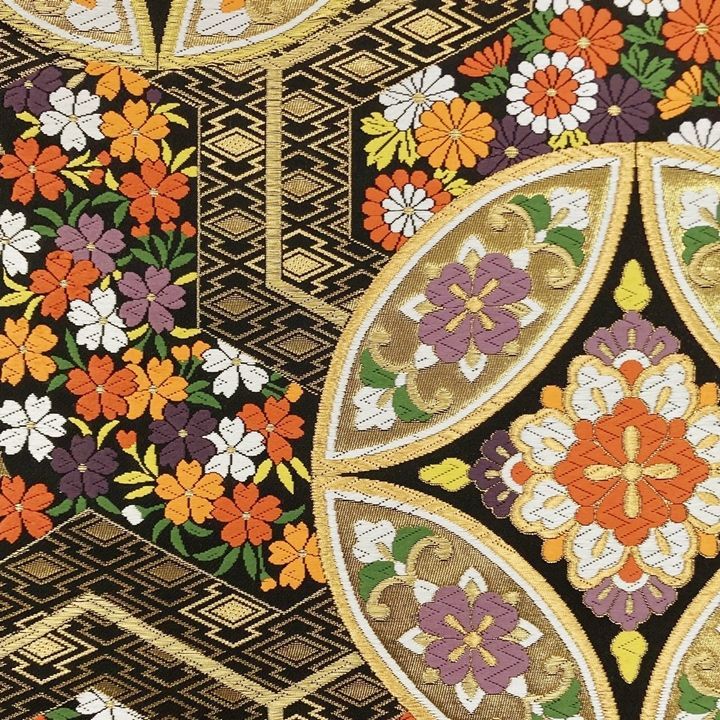 新品 未仕立て品 袋帯 ふくい謹製 七宝 花菱 六通 西陣 正絹 唐織錦