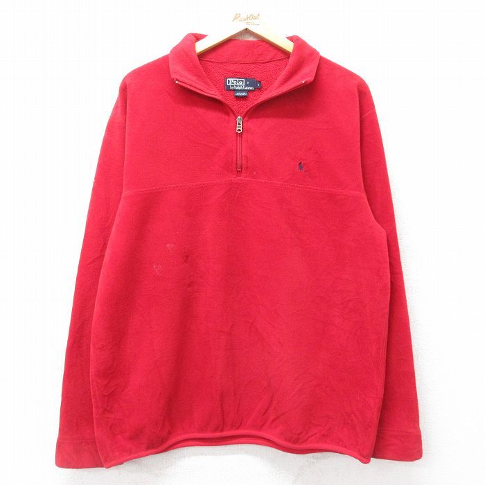 L/古着 ラルフローレン 長袖 ブランド ハーフジップ フリース ジャケット メンズ 90s ワンポイントロゴ 赤 レッド 24oct29 中古 アウター