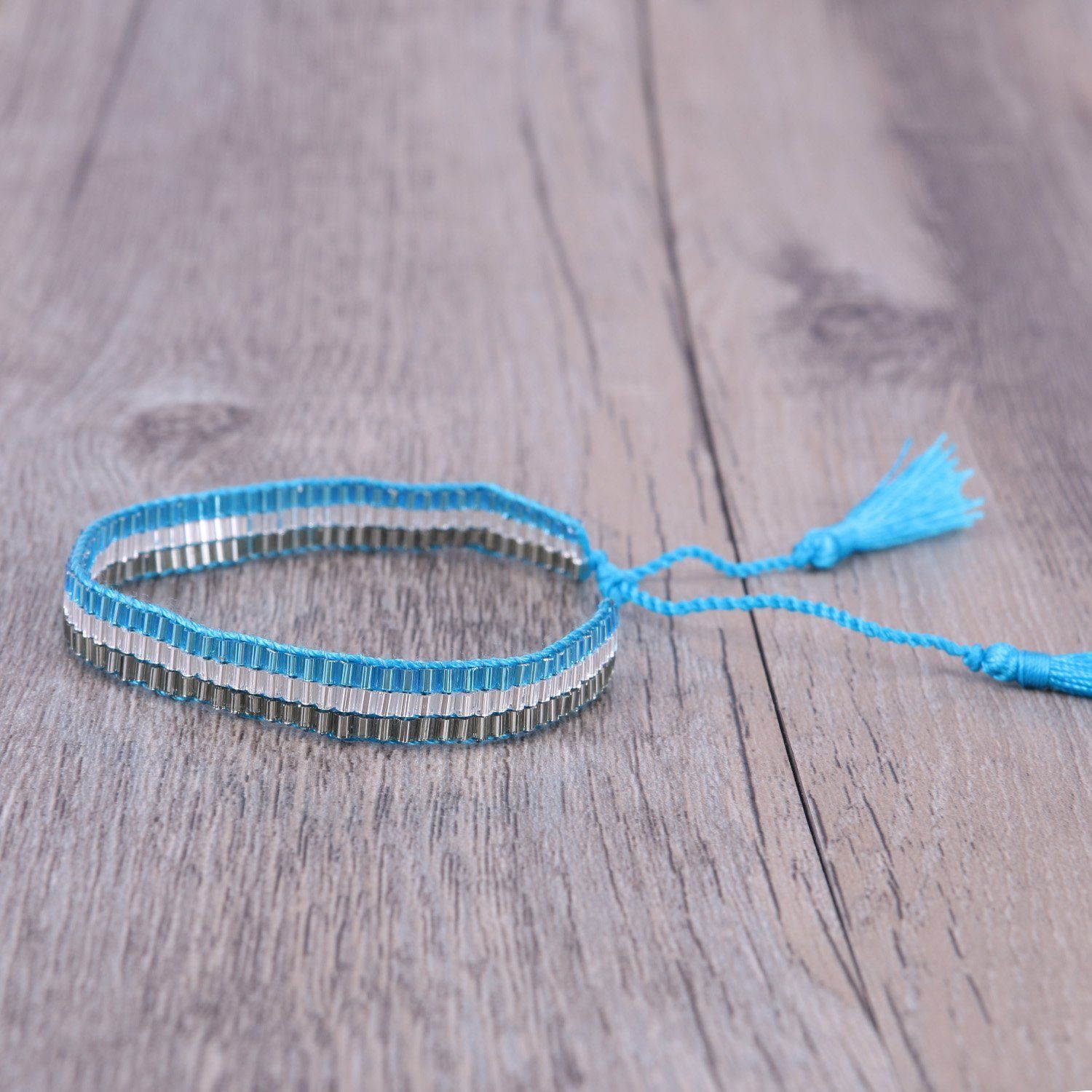 KELITCHブルークリスタルビーズラップブレスレット天然レザーハンドメイドストランドチャームガールズジュエリー 青い