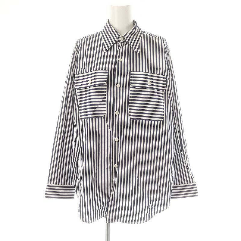 マディソンブルー 青と白のストライプ 長袖シャツ マディソンブルー 青と白のストライプ 長袖シャツ