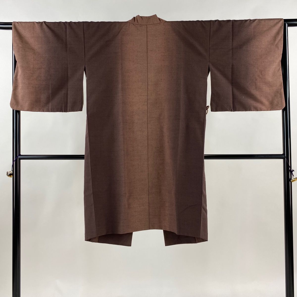 道中着 身丈103cm 裄丈66cm M 和装コート 着物衿 紬地 縦ぼかし 焦茶色 正絹 秀品