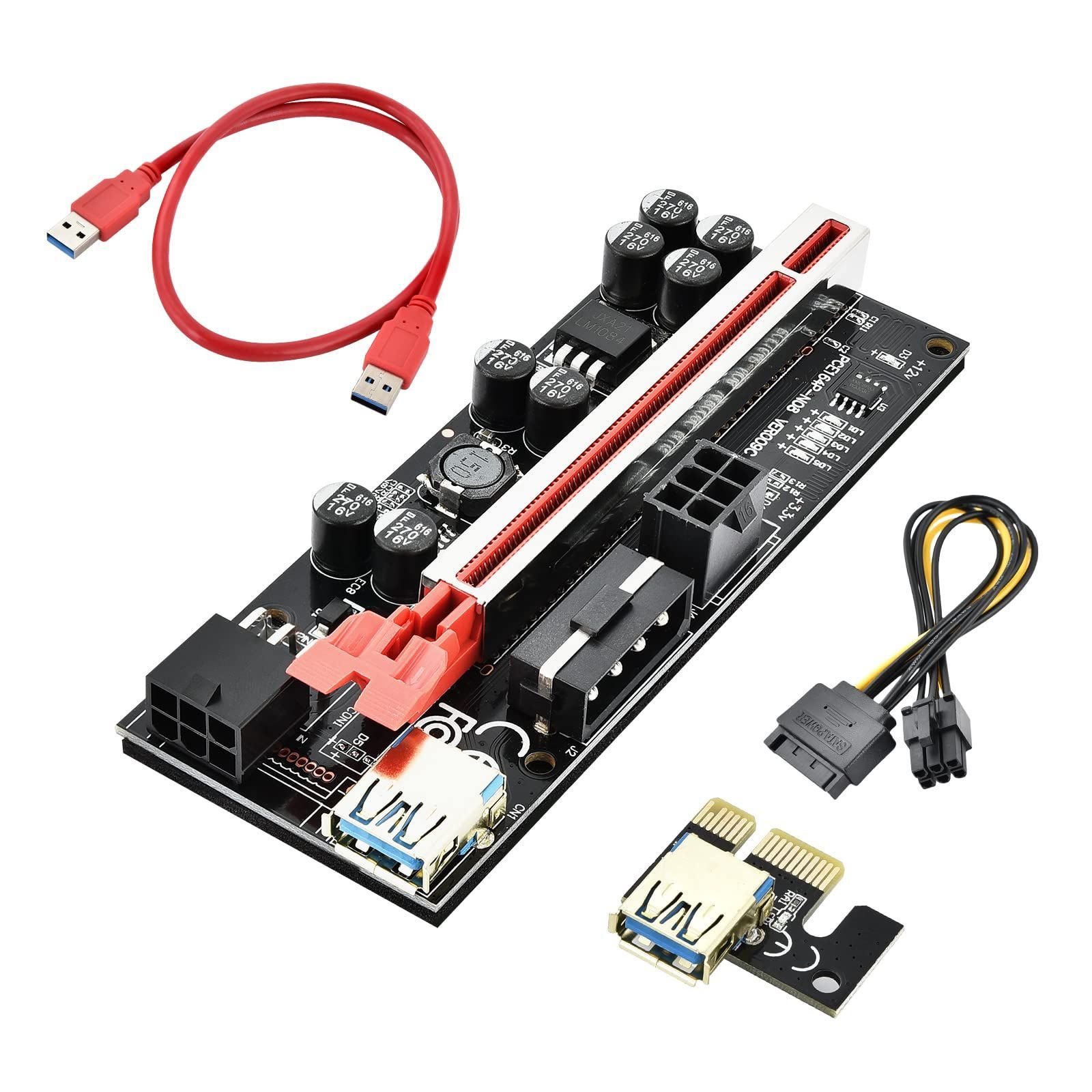 PCI-E Express USB3.0 X1 to X16 ビットコインマイニング用 拡張カード パワードライザーアダプターカード用 変換  特製8つ大容量コンデンサー アダプター USB グラフィックボード アダプター PCIE 採掘 4pin ライザーカー - メルカリ PCI-E  x1をPCIスロット2コネクタへ ...