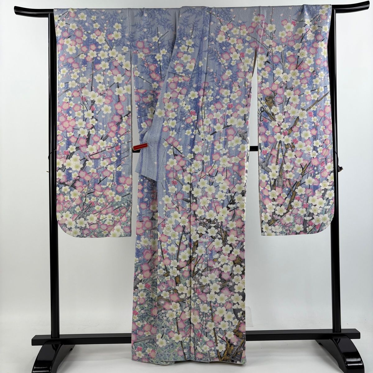 振袖 身丈164cm 裄丈68.5cm L 袷 山岡古都 落款 梅 樹木 銀通し
