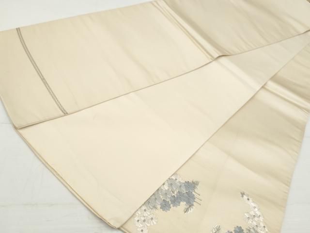 平和屋着物◎太鼓柄袋帯 総刺繍 枝花文 銀糸 正絹 逸品 DAAV0855qa  