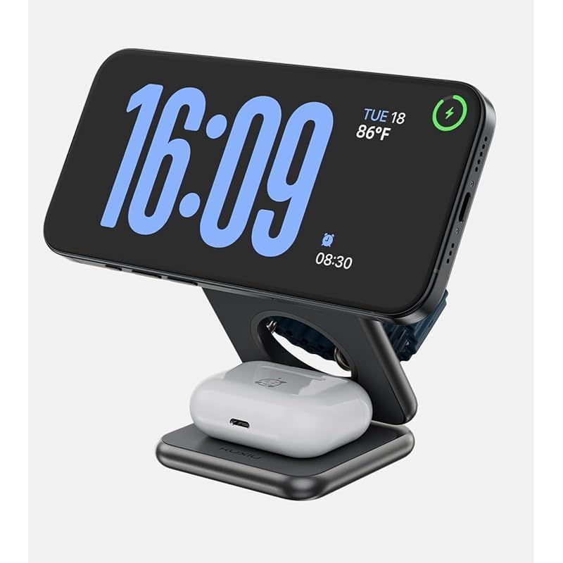 KUXIUQi2認証済みワイヤレス充電器3in1Qi2充電器スタンド急速充電器Magsafeスタンド最大15Wiphone用ワイヤレス置くだけ充電Qi2