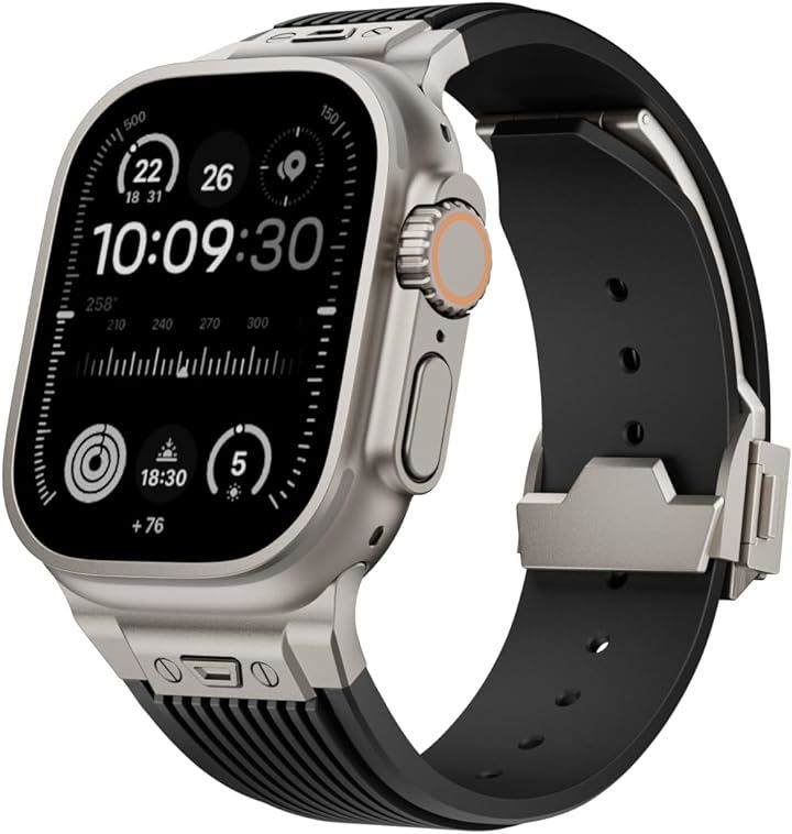 Royceu0026Roland Apple watch バンド Ultra 3 2 1 対応 49mm Series 10 8 7 6 5 46mm 45mm 44mm おしゃれ アップルウォッチ シリコン ステンレス ウルトラバンド(ブラック)