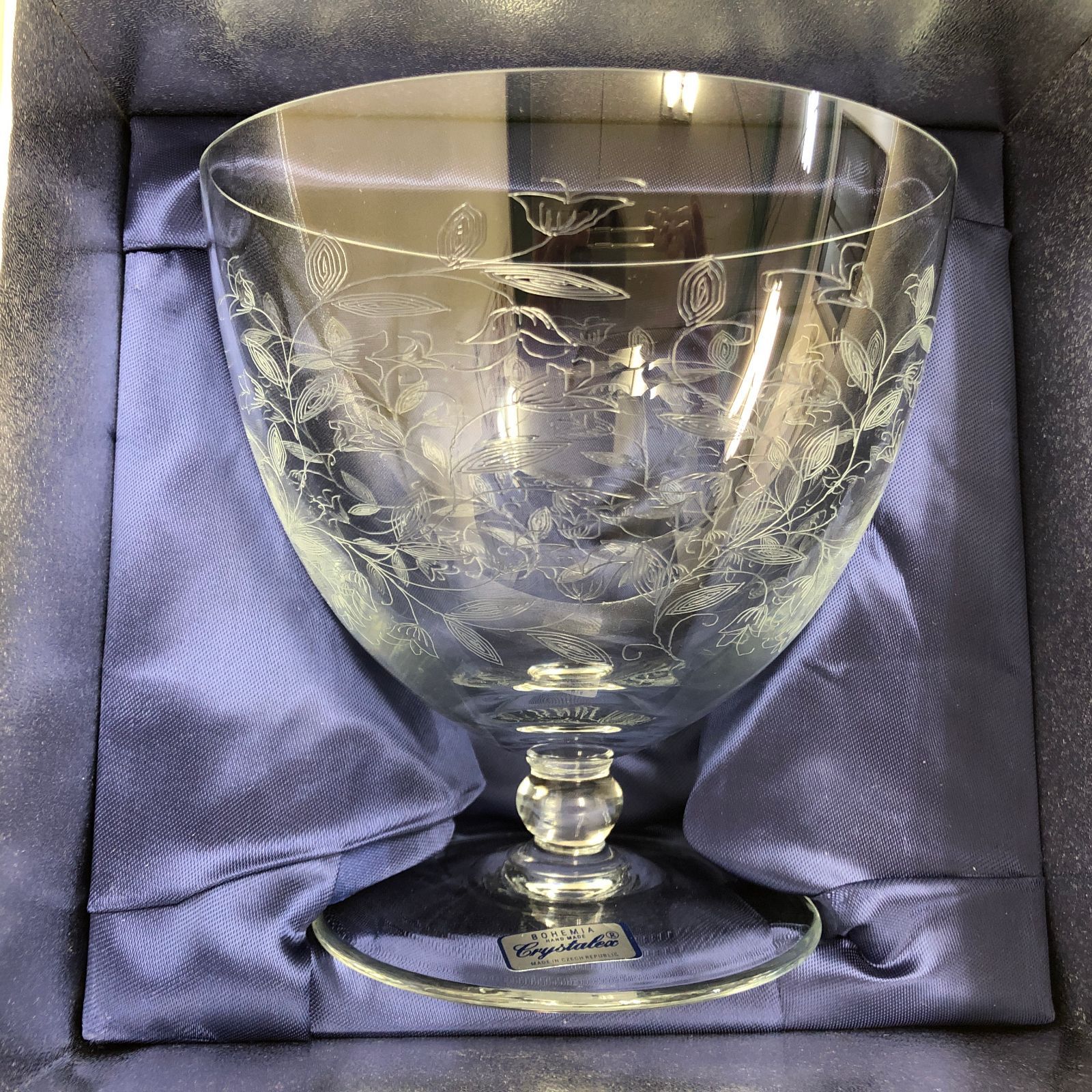 【中古】BOHEMIA GLASS ボヘミアグラス / LEAD CRYSTAL ＆ KALI GLASS 特大グラス フルーツボウル  KA812/15B 直径15cm 花模様 チェコ ボヘミアングラス クリスタルボウル F