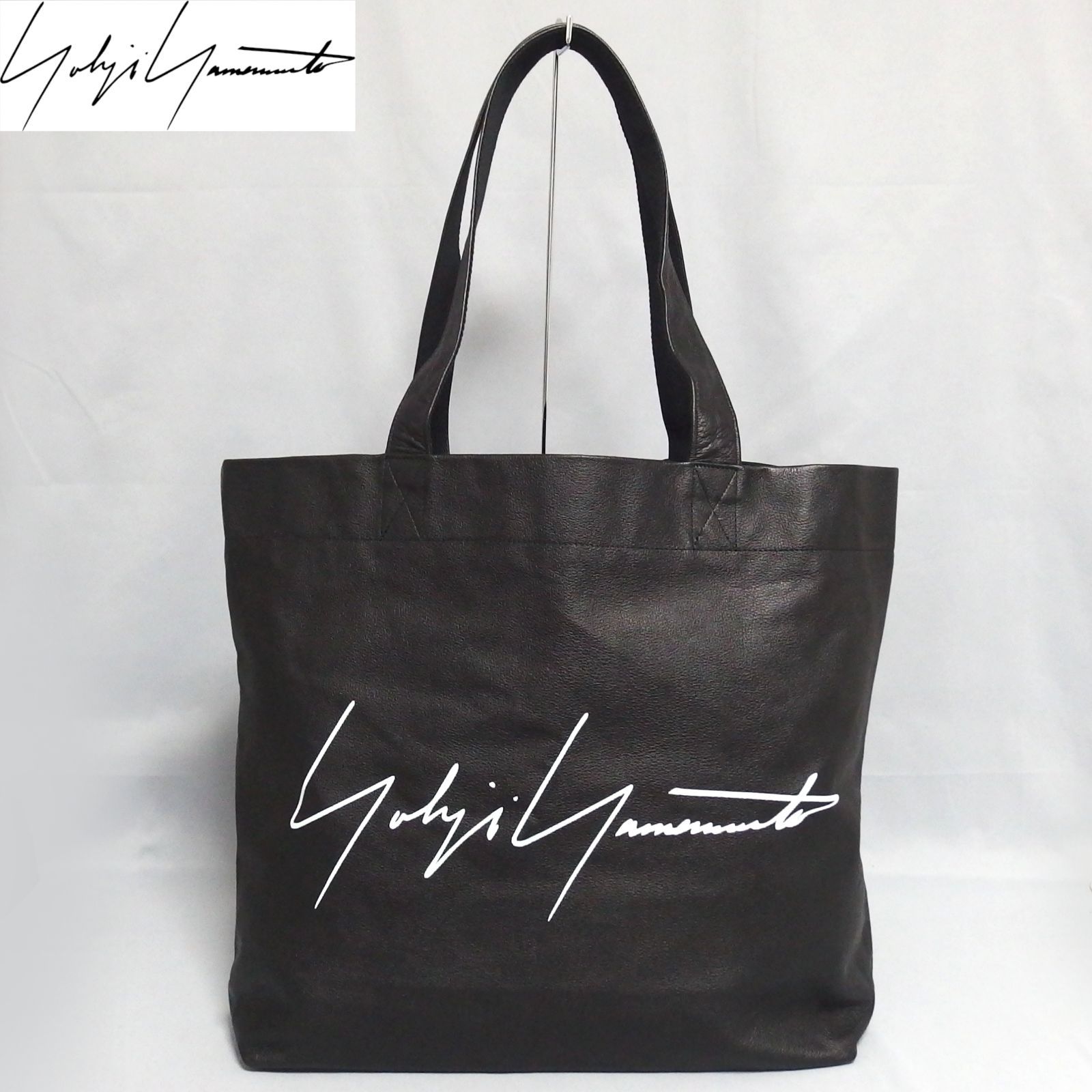 極美品Yohji Yamamoto NOVELTY LEATHER TOTE BAG ロゴ ノベルティ レザー トートバッグ 黒 ヨウジヤマモト