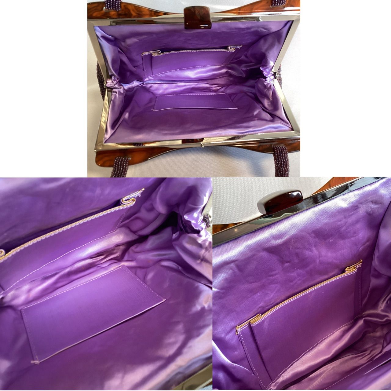 ビーズバッグ 和装用 紫 エンジ がま口 アンティーク レトロ パープル