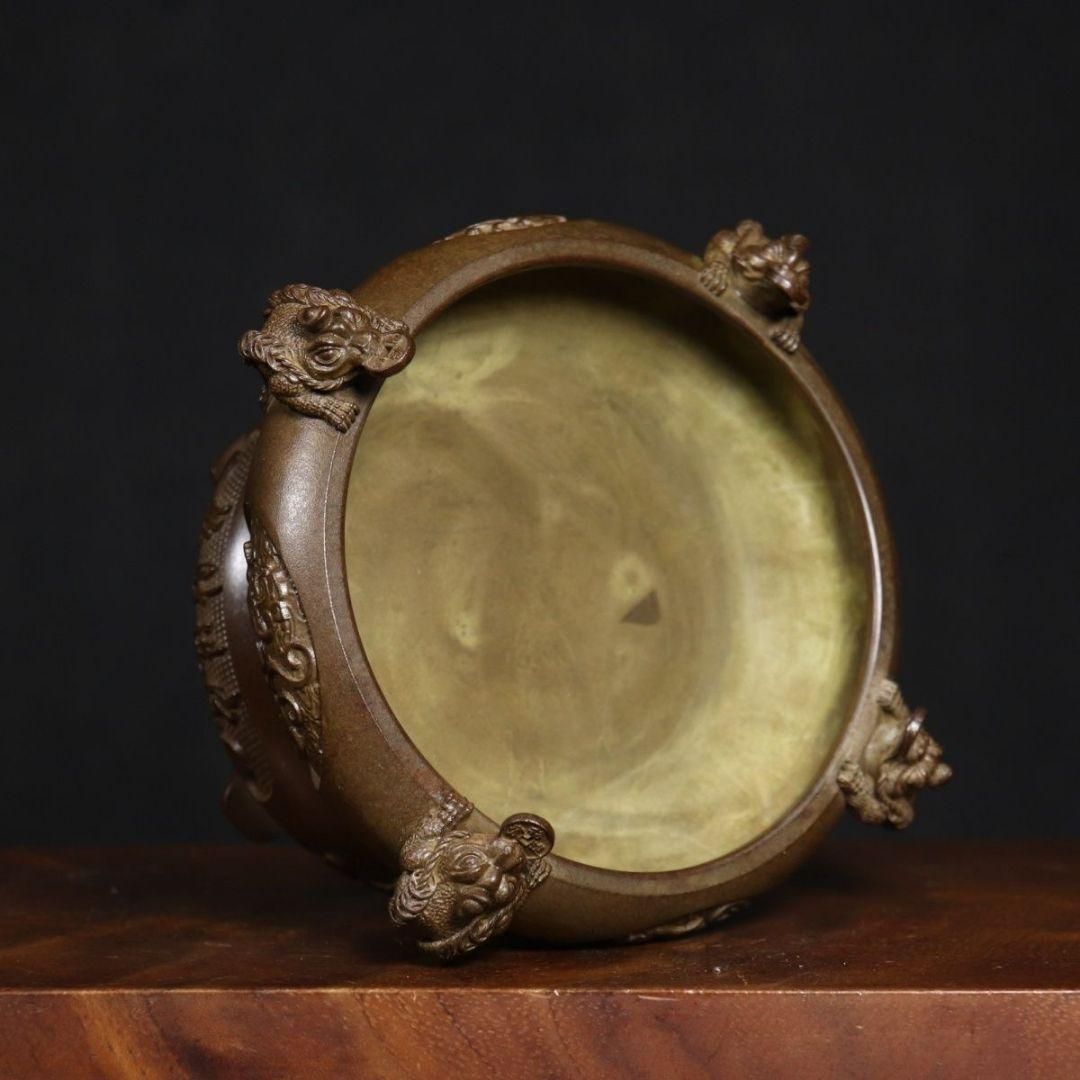 銅器 香炉 四神獣四方来財聚宝盆香炉 仏堂供養炉 装飾品 工芸品