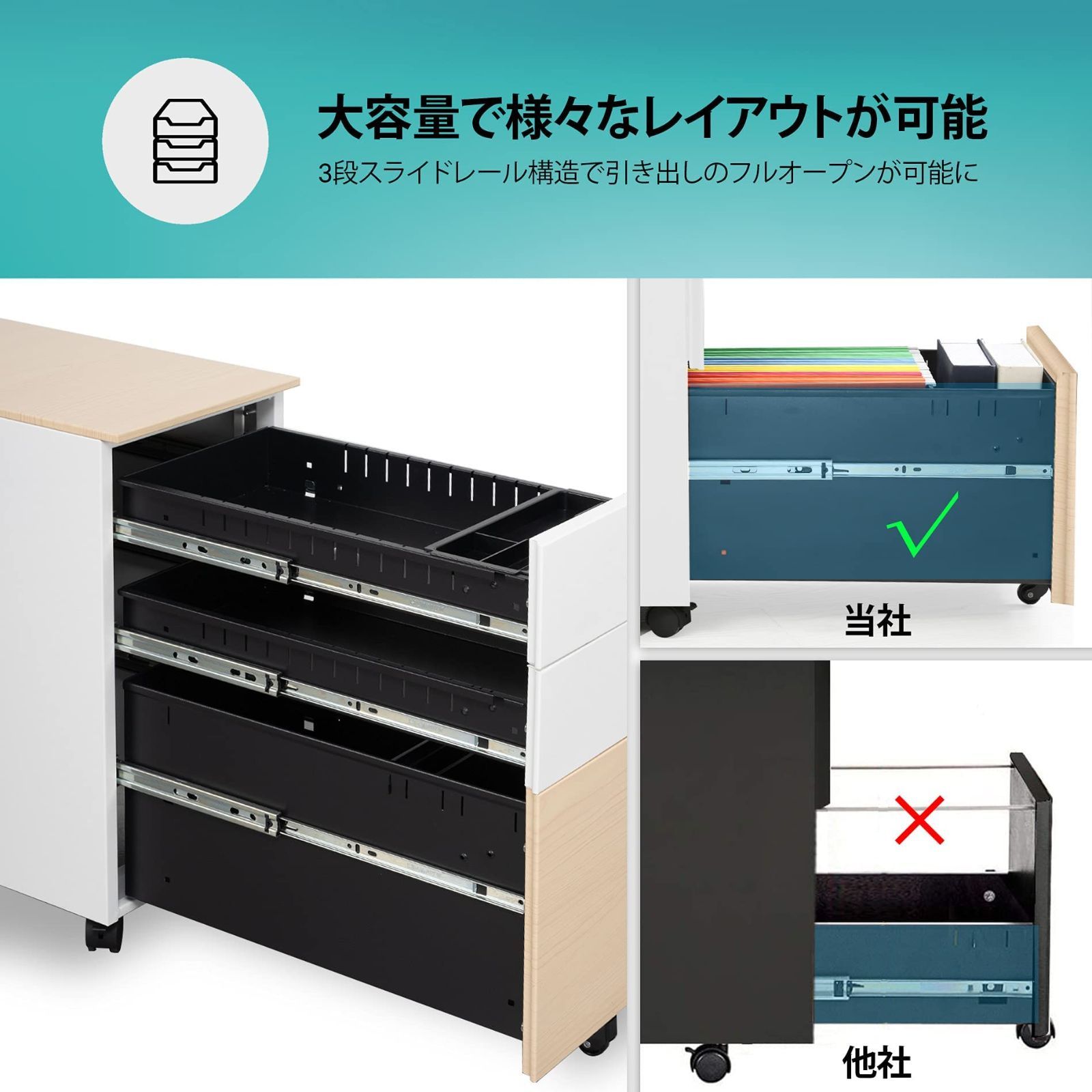 サイドワゴンキャビネット 3段オールロック