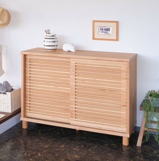 ♪シューズケース 格子デザイン 無垢材 幅１１７cm 下駄箱 シューズラック 天然木