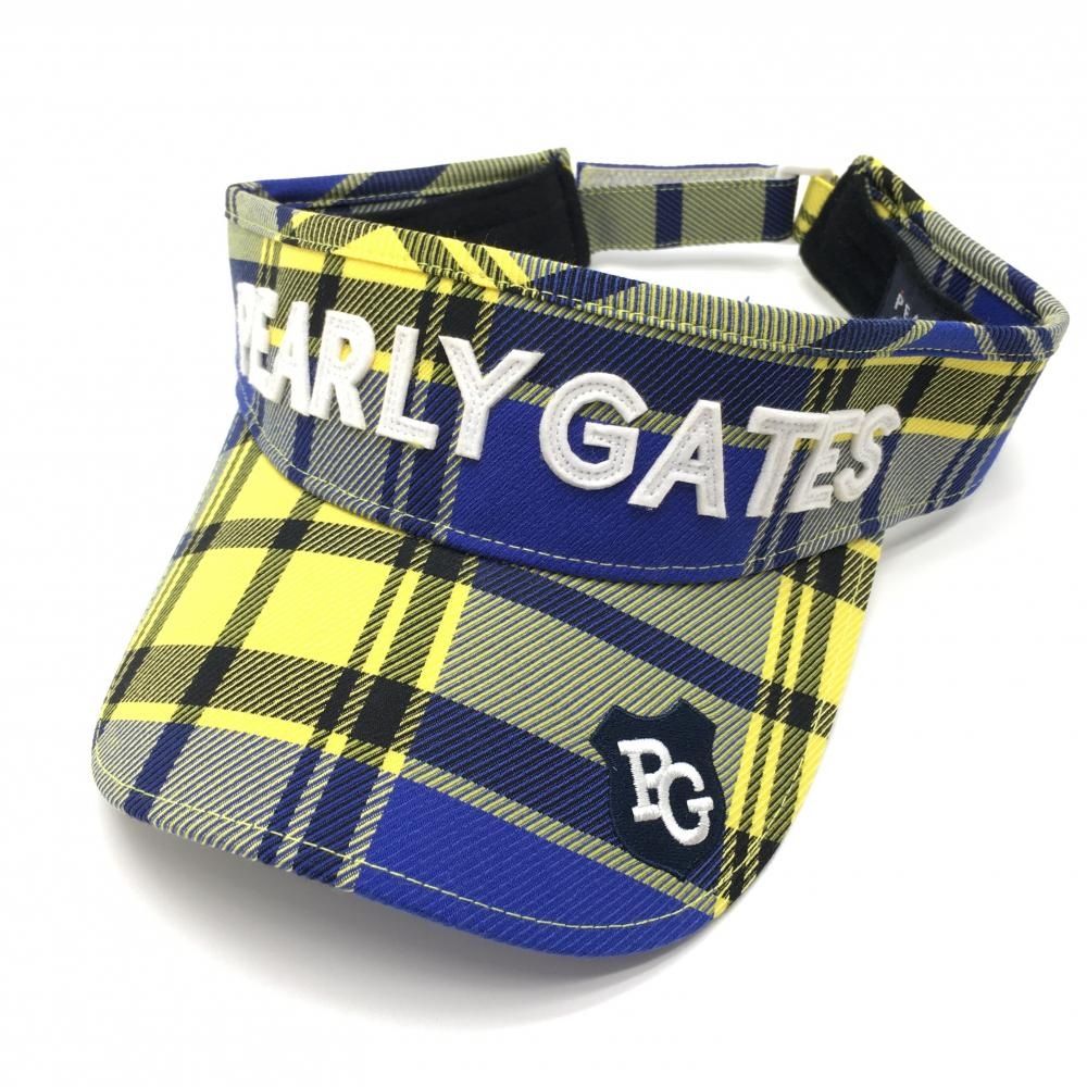 パーリーゲイツ サンバイザー ブルー×イエロー チェック フェルトロゴ FR ゴルフウェア PEARLY GATES