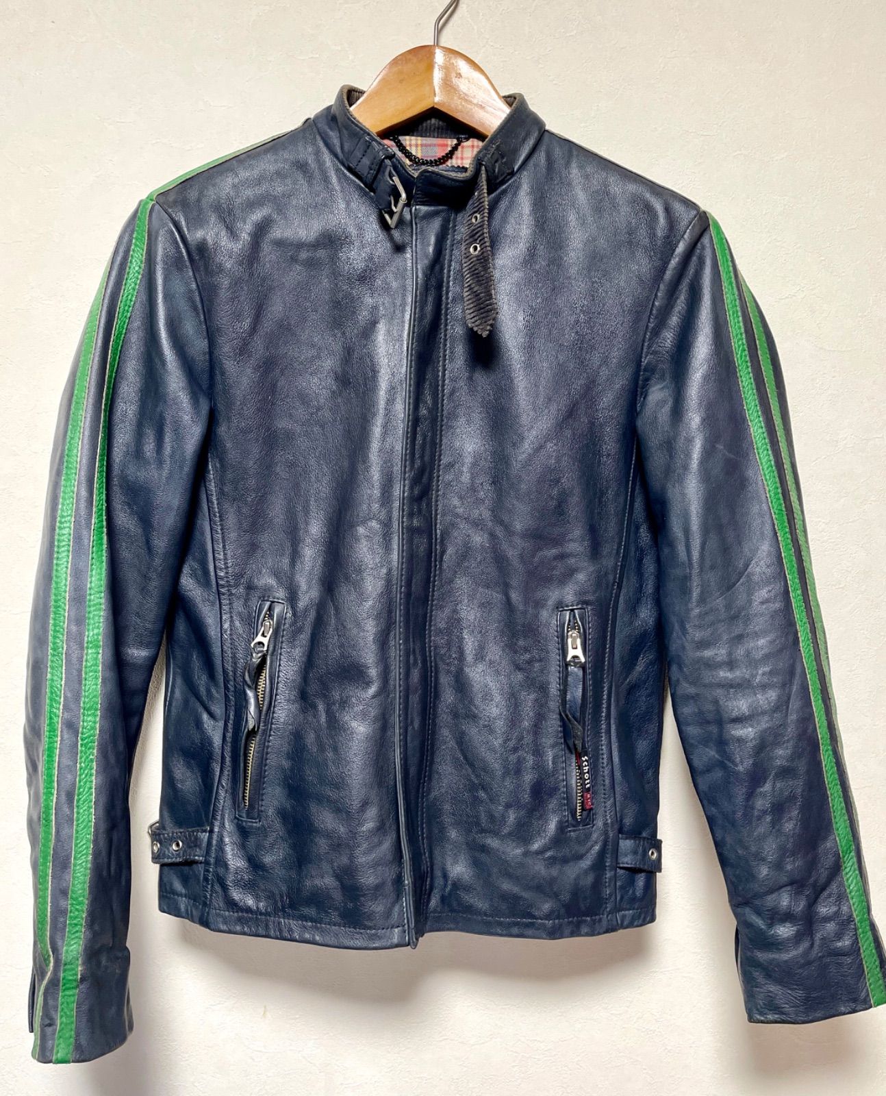 Schott 眠 ショットクラシックレーサーレザーライダース ジャケット紺 