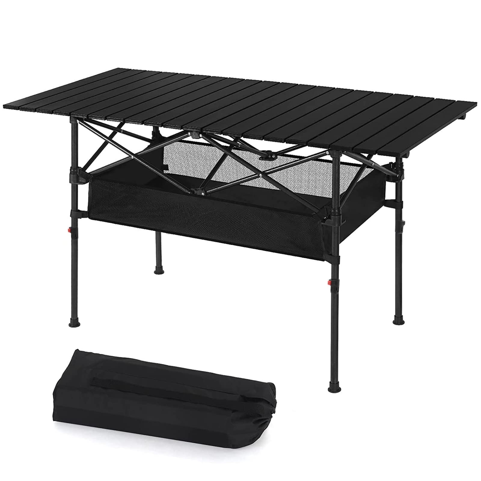 商品 持ち運び 軽量 フィールドラック ハイキング レジャーテーブル フィールドホッパー ピクニック ピクニック バーベキュー お花見 棚 コンパクト 収納袋付き アルミ製テーブル 高さ調整 耐荷重60KG 折りたたみ ロールテーブル ブラック アウト