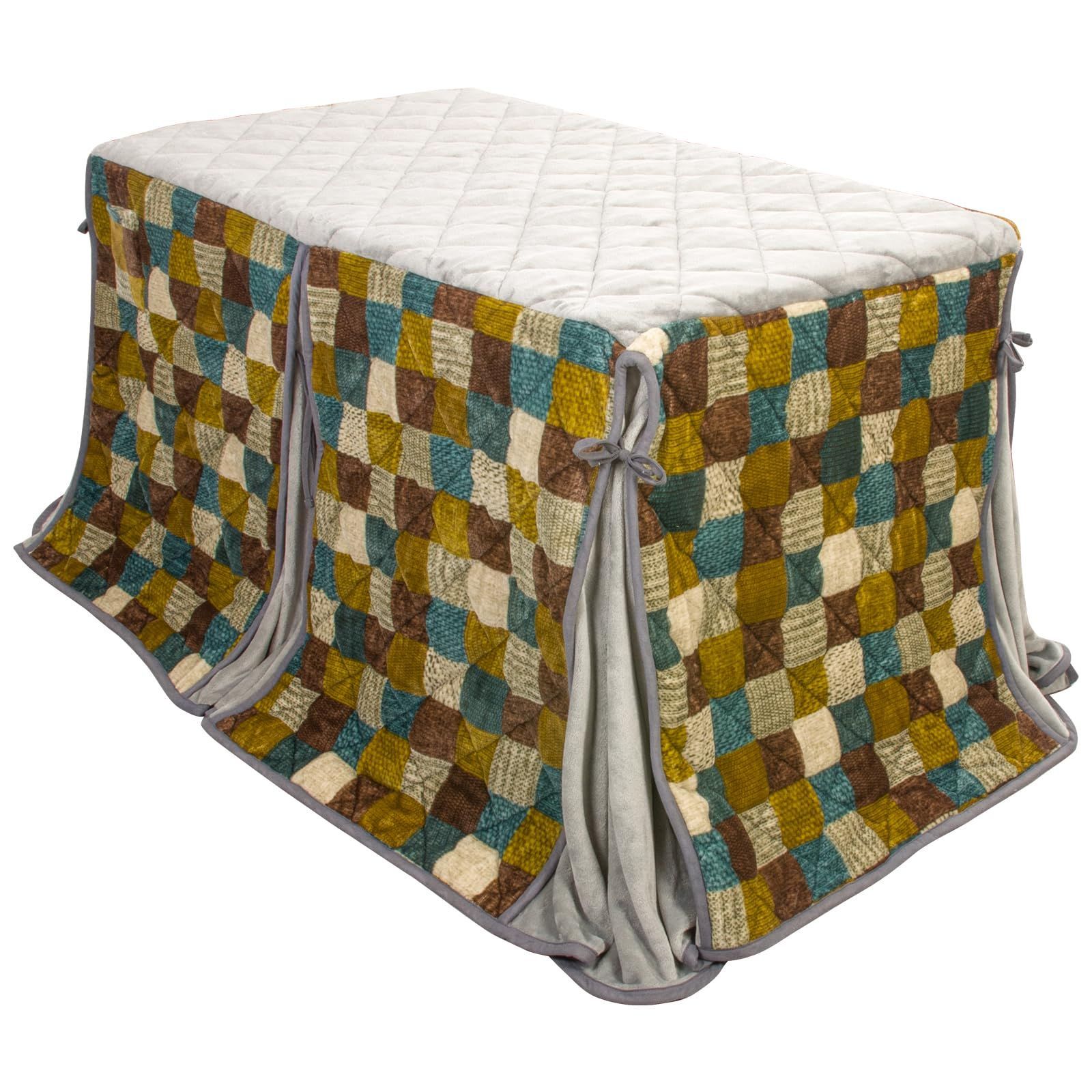 洗える 吸湿発熱 こたつ掛け布団 ふわふわ感触 掛け布団 長方形 フランネル素材 省スペース ダイニングコタツ布団 パッチワーク柄 省スペース型 単品 グリーン こたつ布団 ハイタイプ 約240x295cm テーブル用こたつ布団 Peto-Raifu