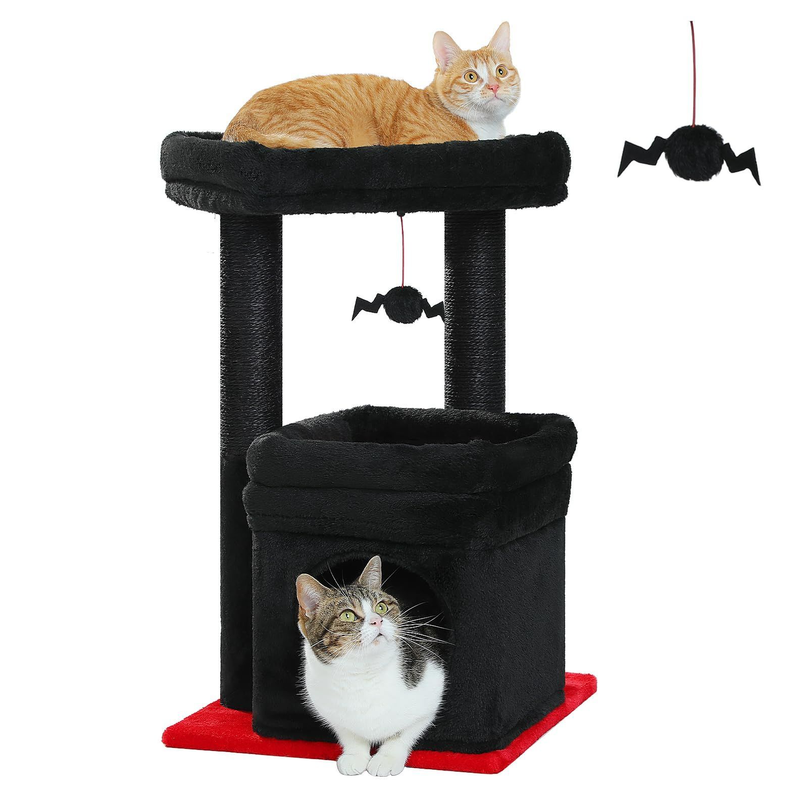 小さめ 据え置き 低い 人気 爪とぎポール ゴシック 小型 暗黒 ハロウィーン 猫タワー 爪研ぎ 麻紐 猫のおもちゃ ミニ コンパクト 省スペース キャットタワー 頑丈 安全 猫ハウス Road 展望台 - 